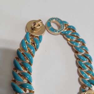 Chunky Gold and Blue Bracelet with Chain-Link Design